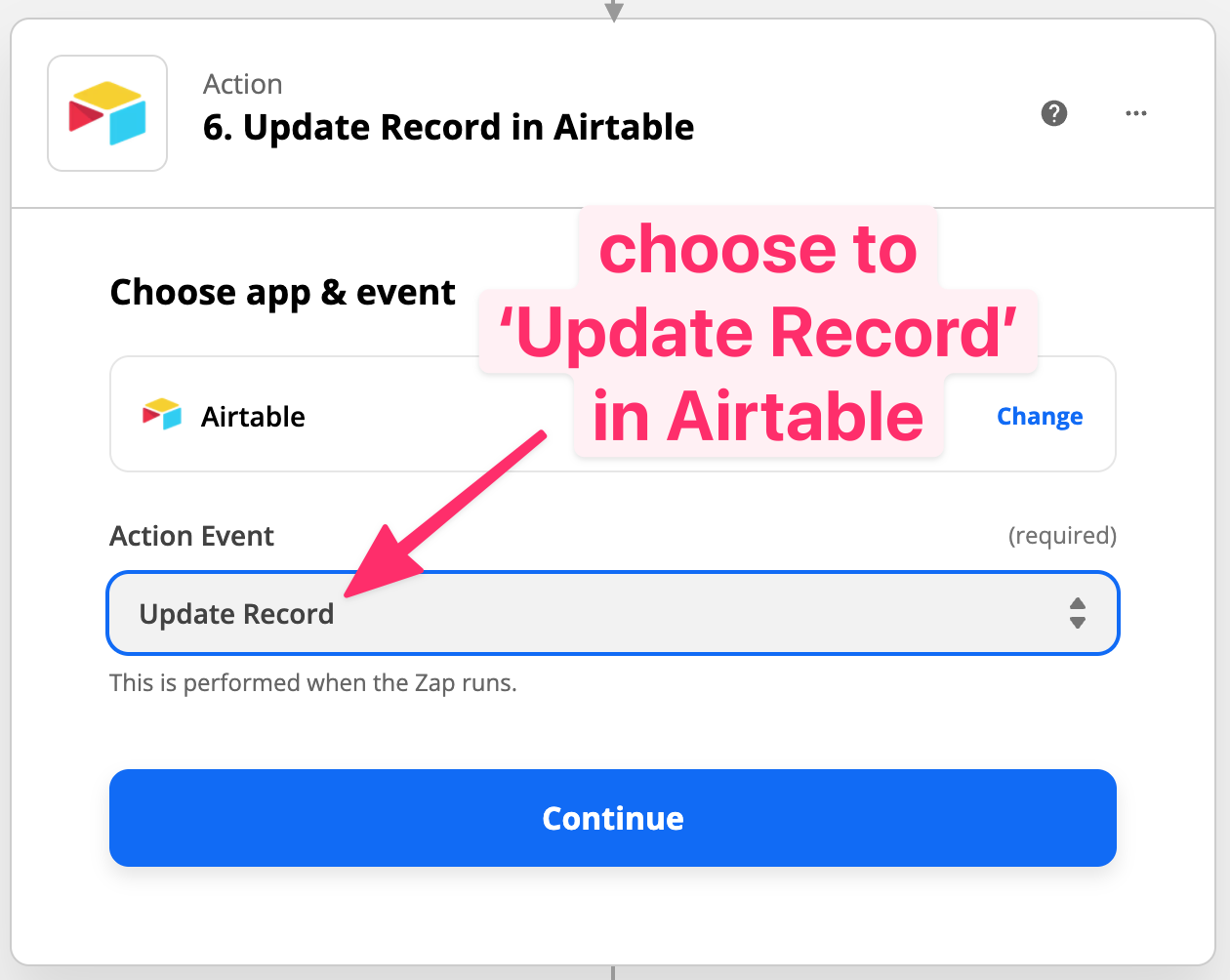 zapier airtable update record
