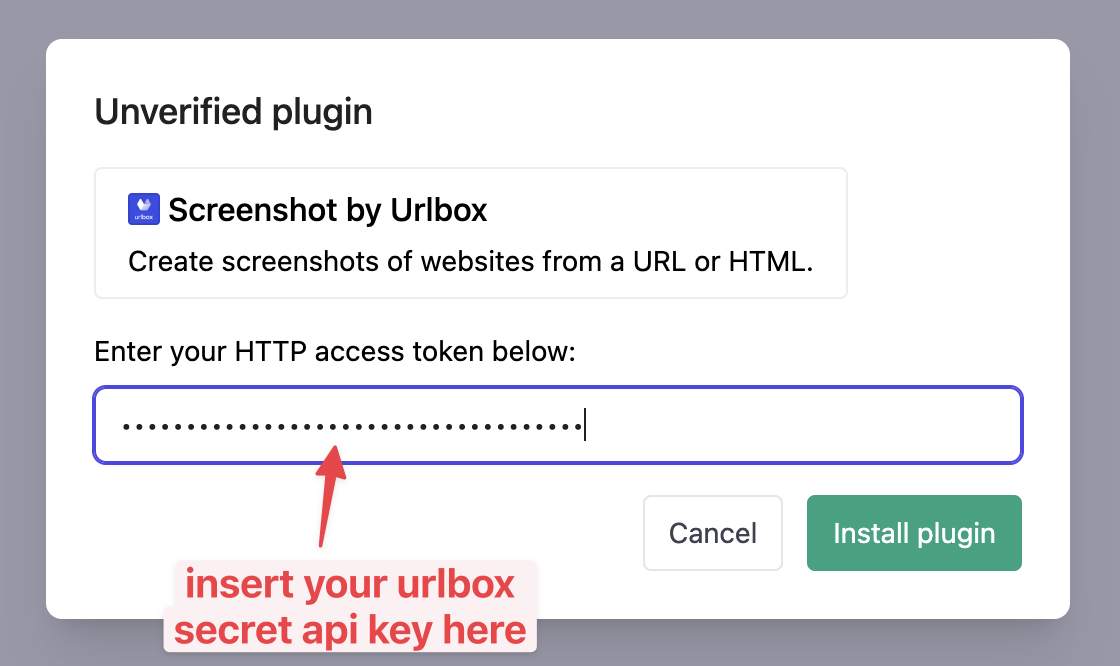 insert secret urlbox api key