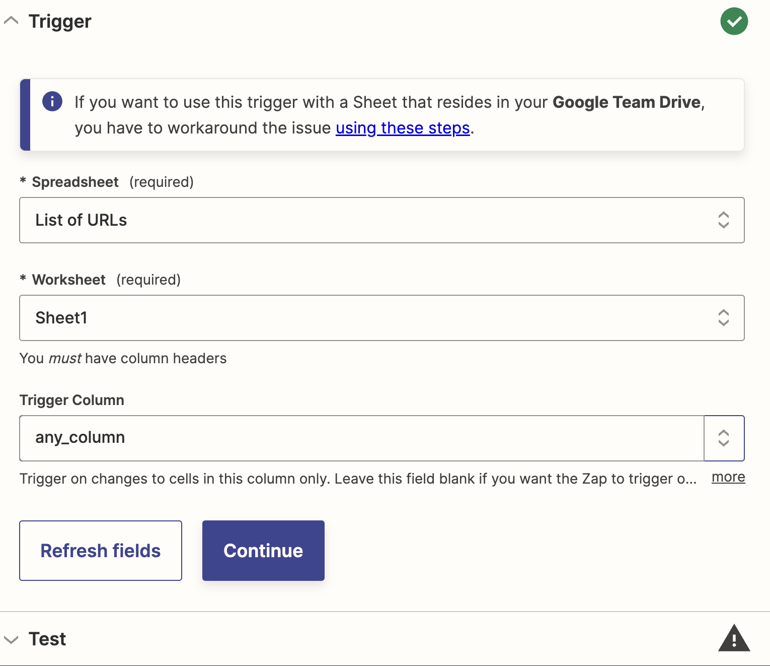 Google sheets setup