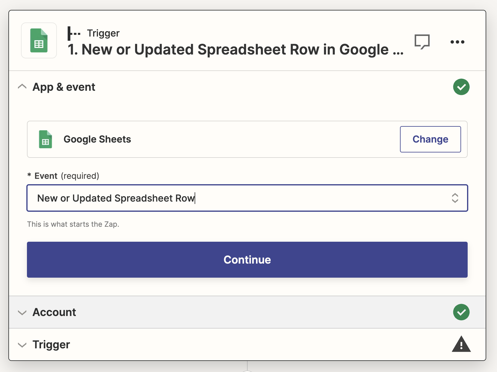 Google Sheets trigger in Zapier