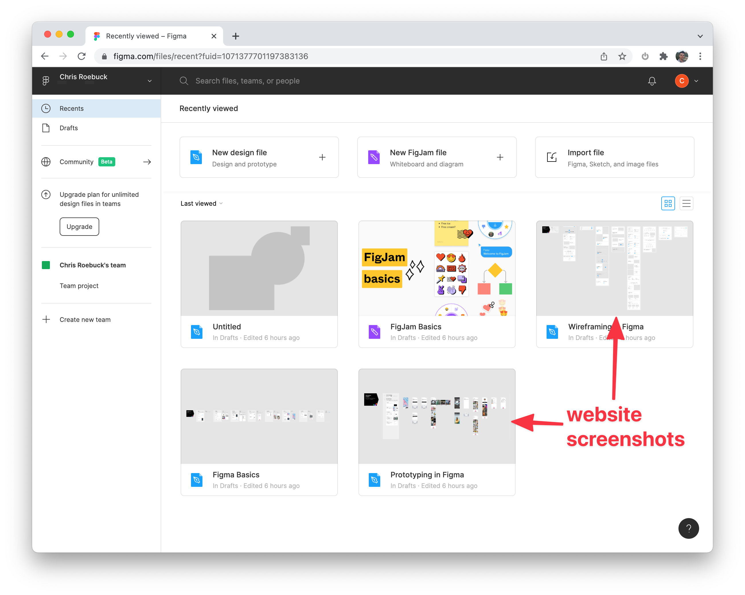 website screenshot of figma dashboard