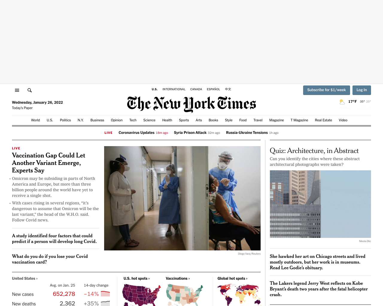 screenshot of nytimes generated by urlbox with no ads