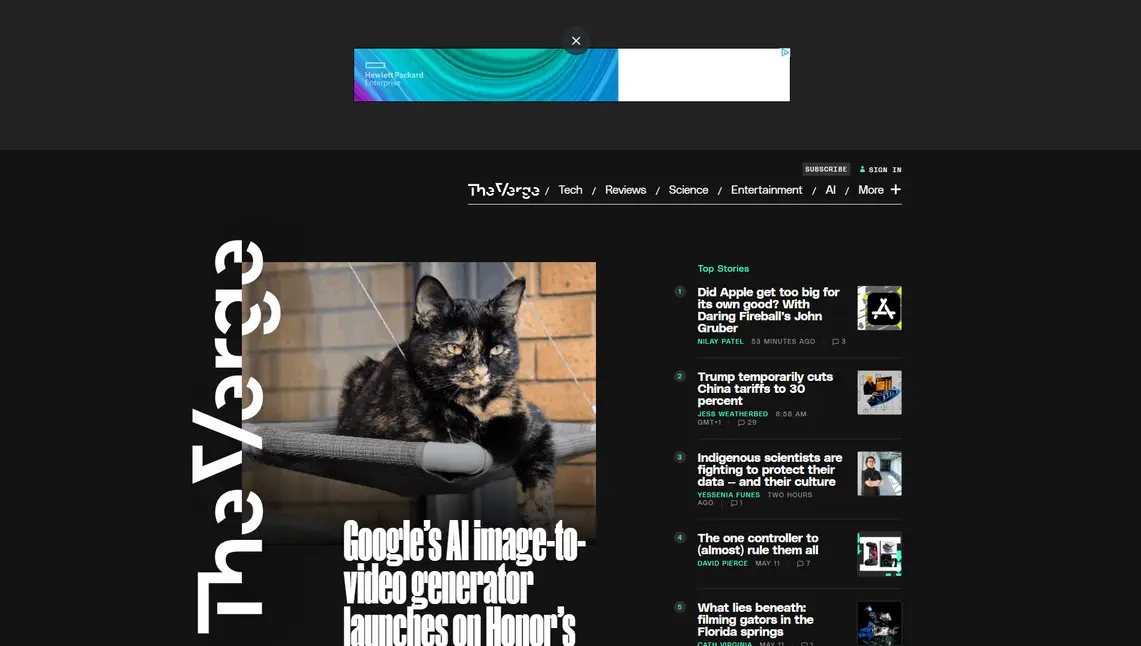 The Verge website screenshot taken with Windows 11 Snipping Tool