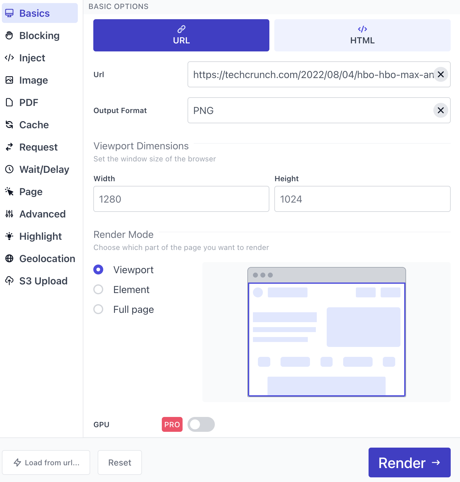 Urlbox dashboard