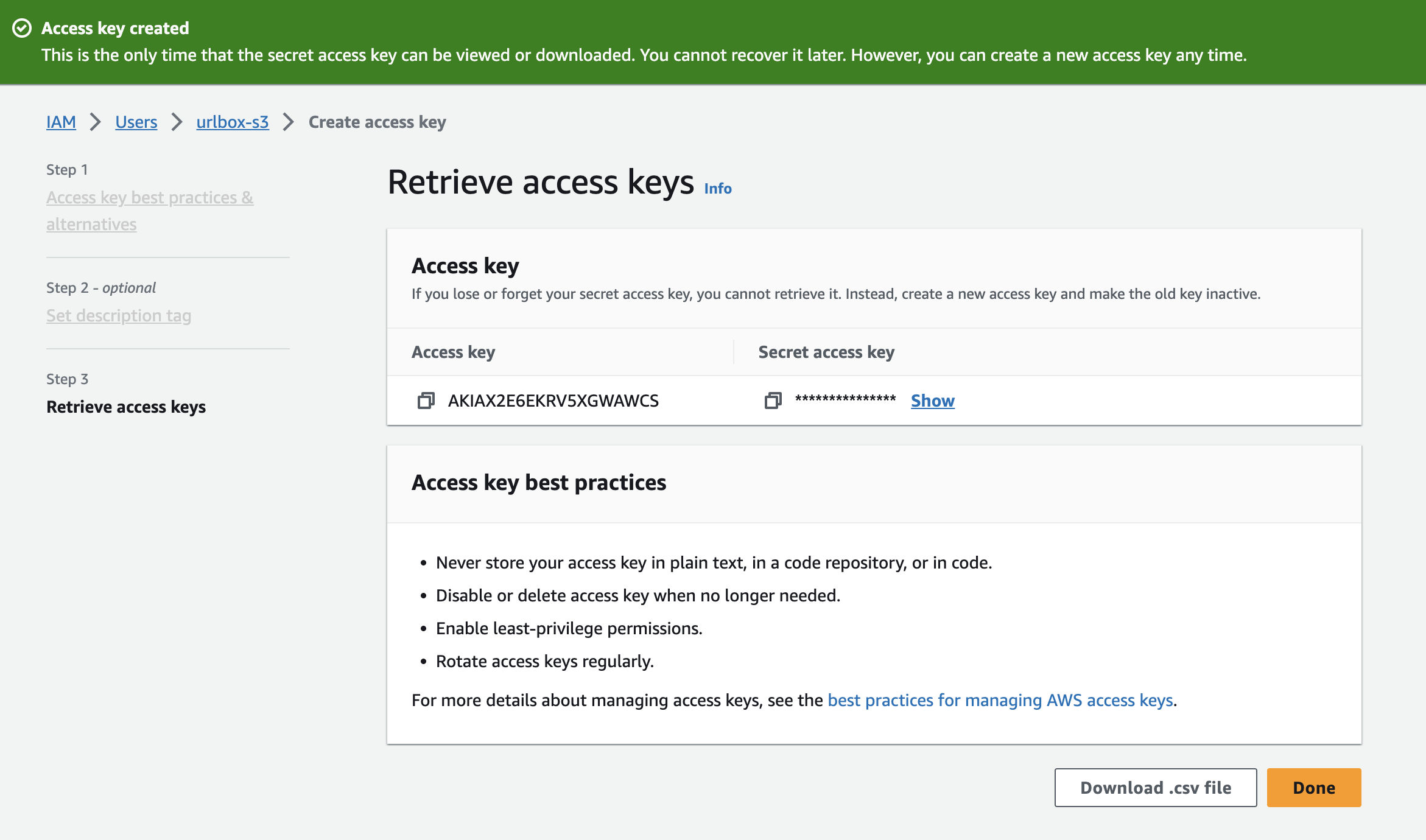 access key created