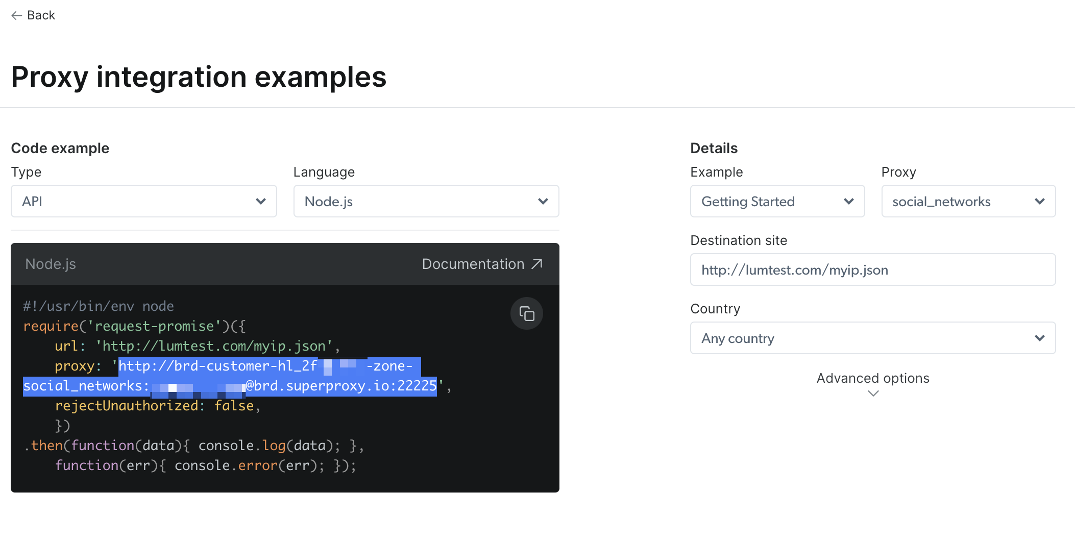 copy proxy URL from brightdata