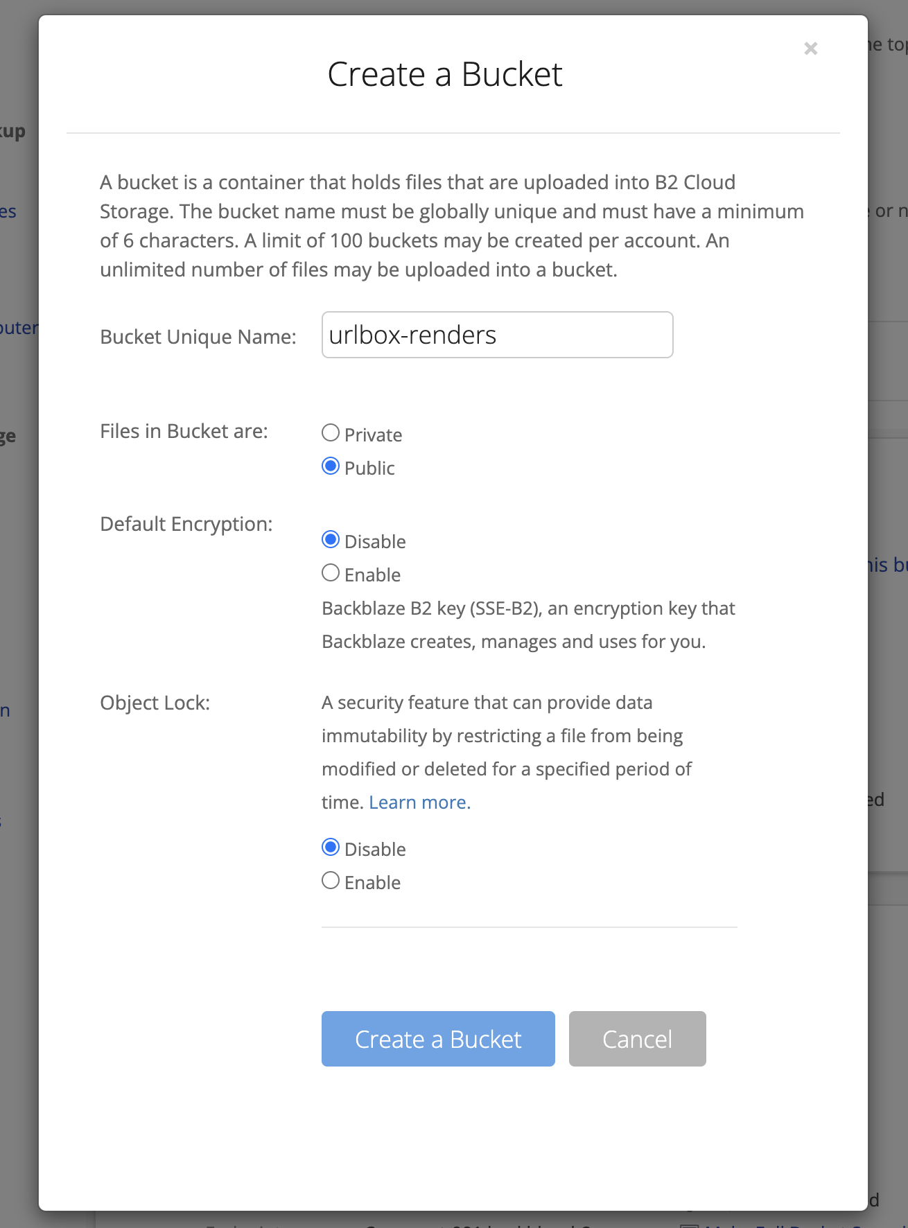 create b2 bucket