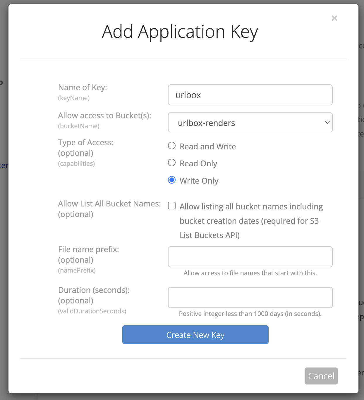 create b2 key