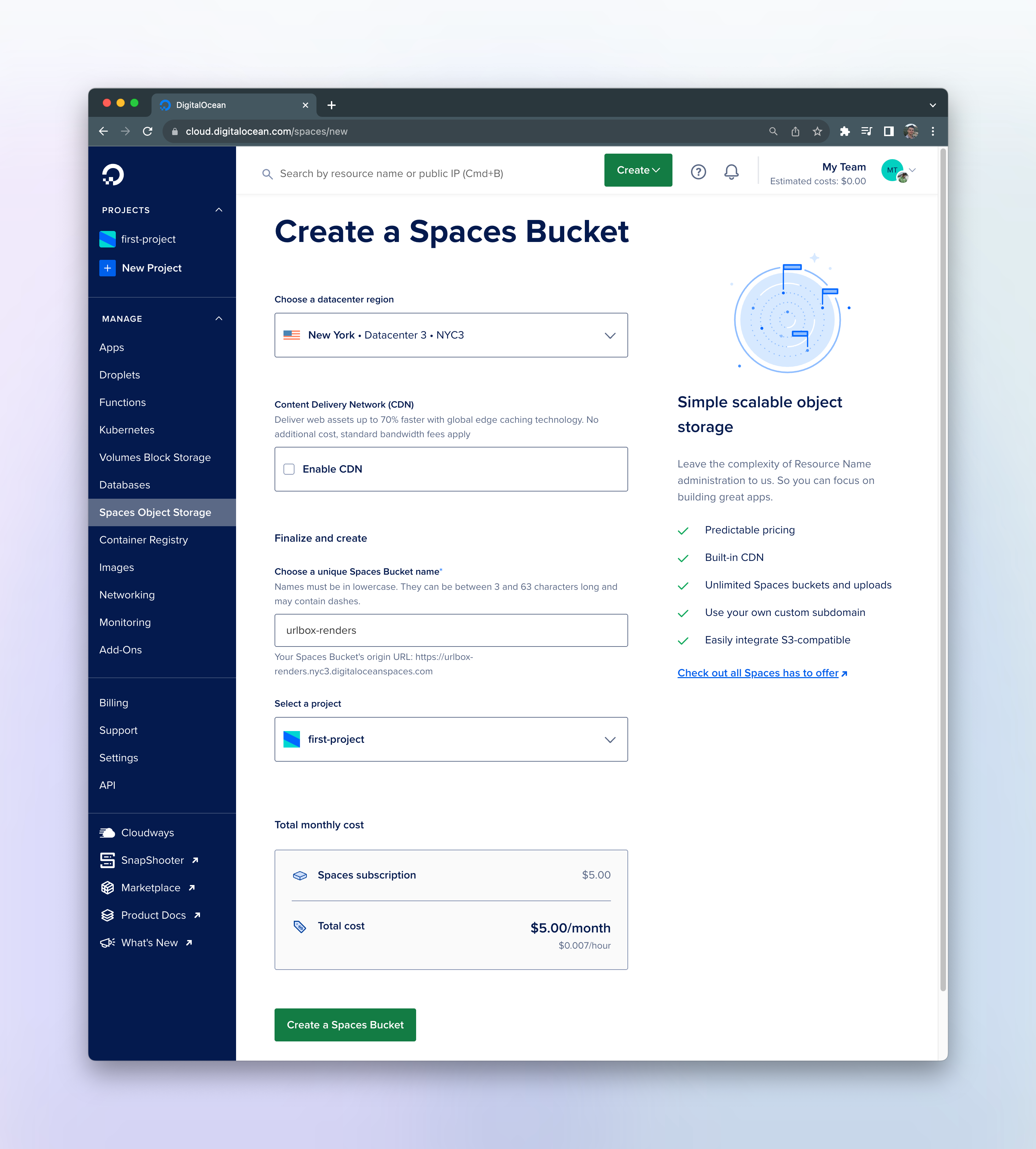 create do-spaces bucket