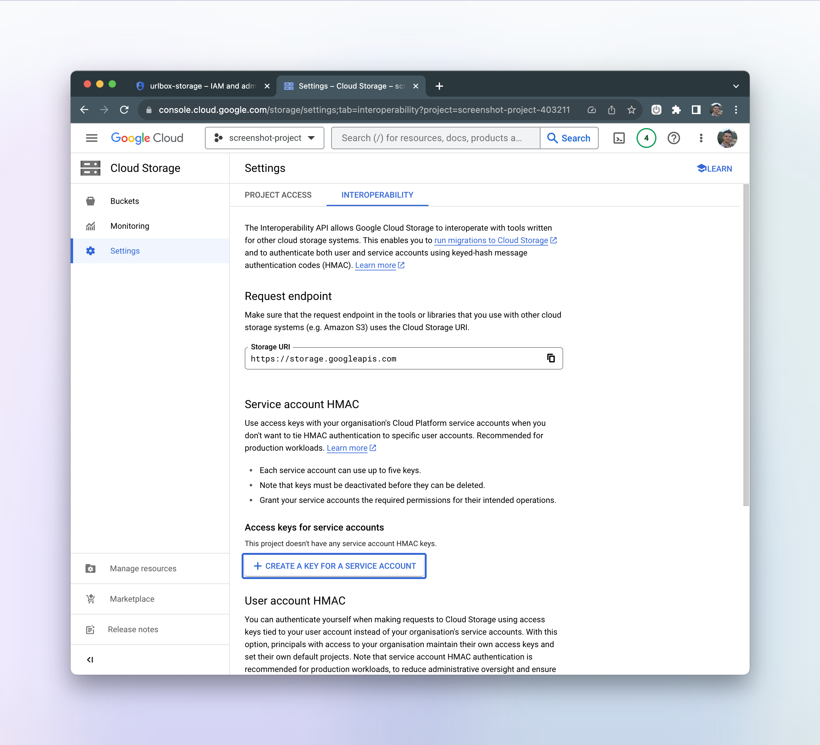 create service account key
