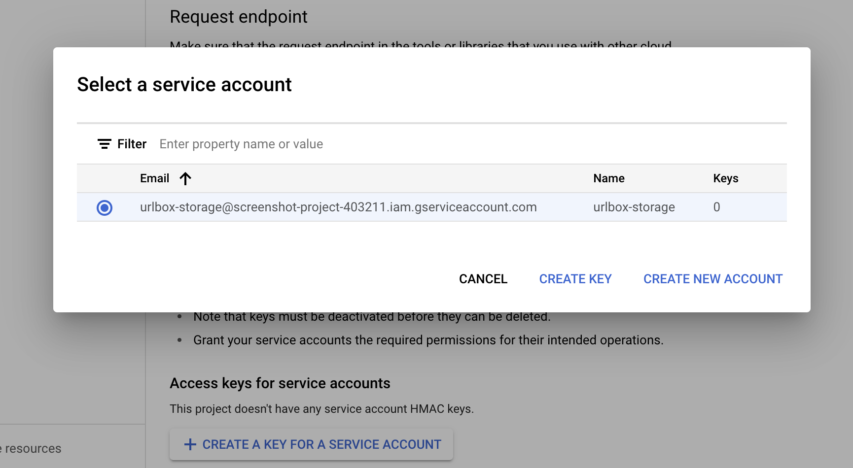 select service account