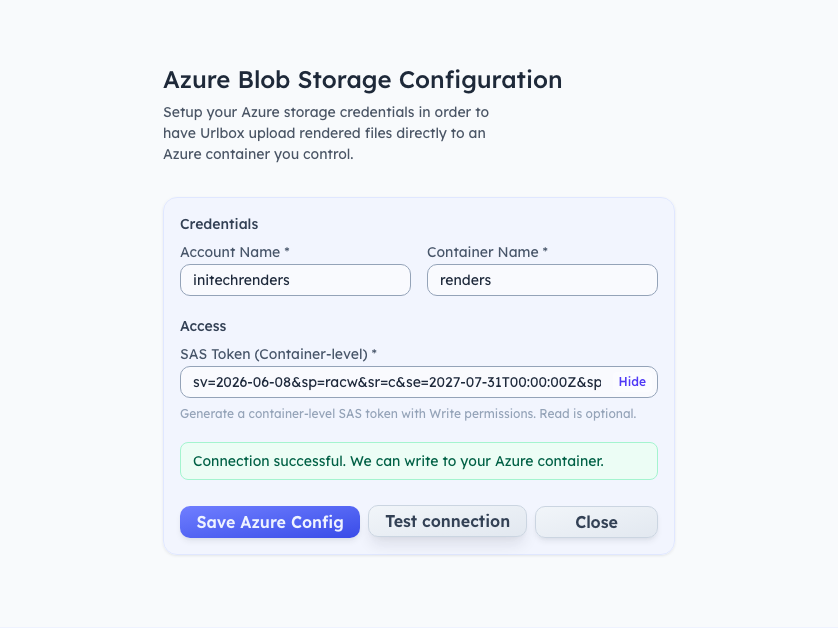 Successful Azure connection test